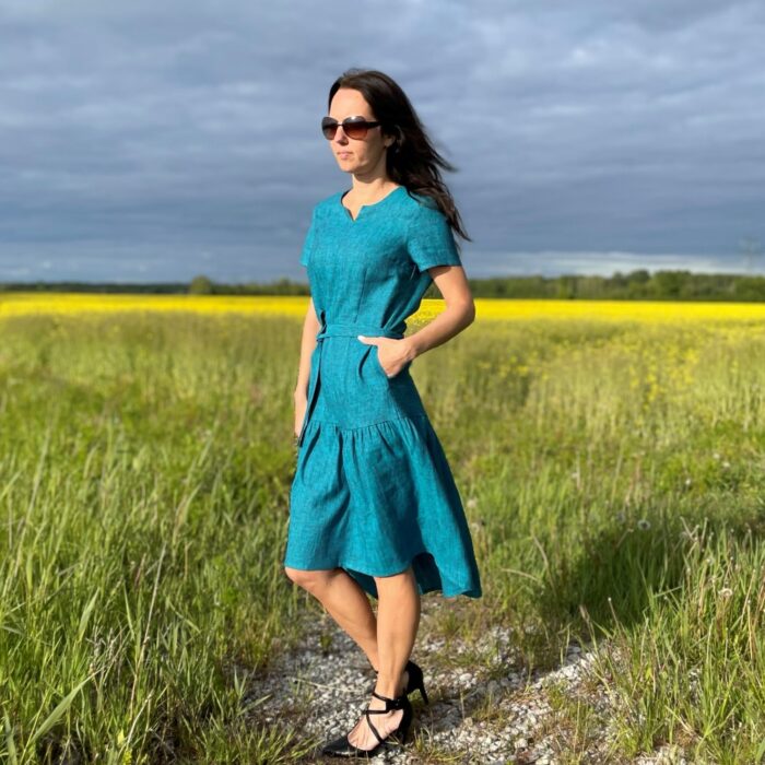 Rohekassinine kleit satsiga, 100% linane - Image 2