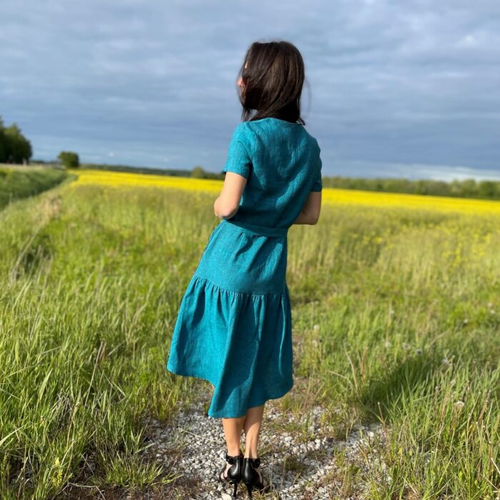 Rohekassinine kleit satsiga, 100% linane - Image 3