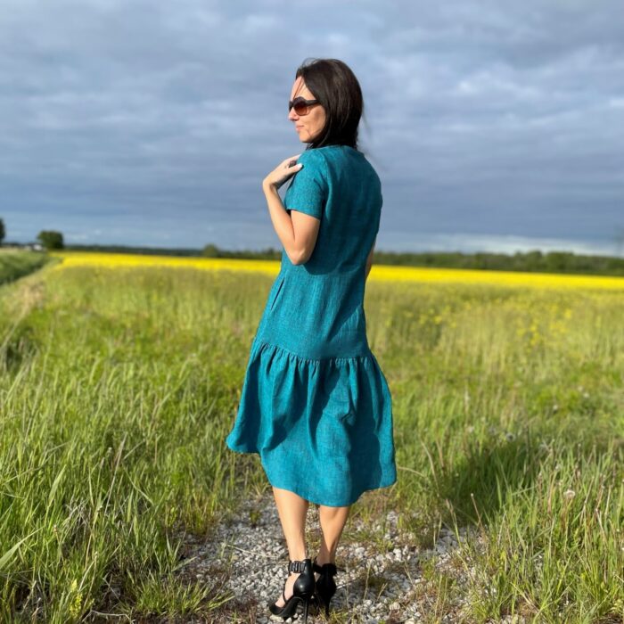 Rohekassinine kleit satsiga, 100% linane - Image 5