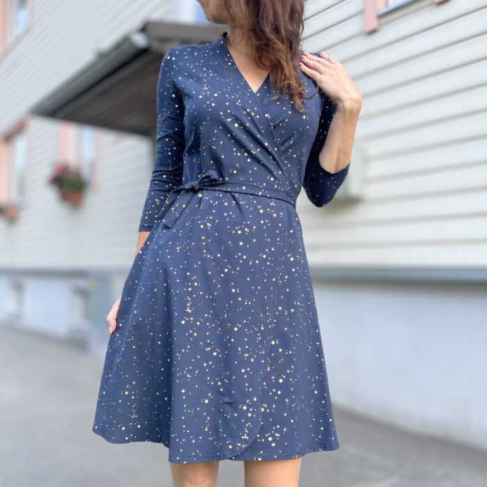 Wrapped Dress Navy Blue With Golden Glitter - Image 2