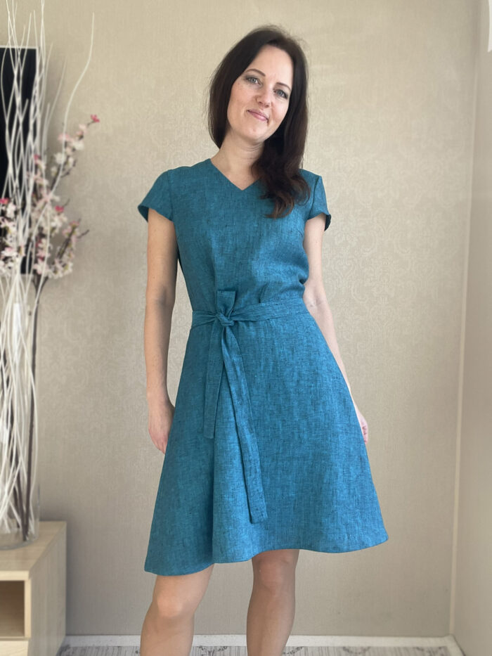 Mereroheline kleit, 100% linane Sea Green Dress, 100% LINEN - Image 4