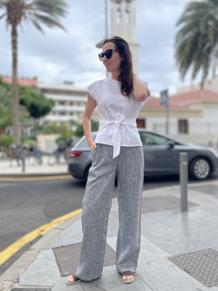 Hallid püksid laia säärega, 100% linane - Image 1