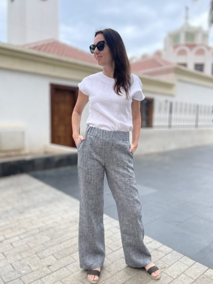 Hallid püksid laia säärega, 100% linane - Image 3