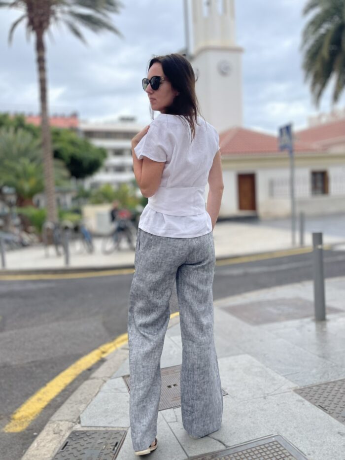 Hallid püksid laia säärega, 100% linane - Image 4