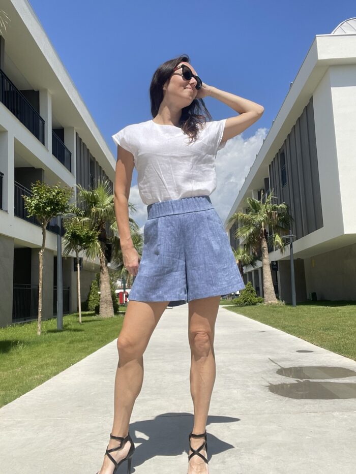 Lühikesed püksid Teksasinine, 100% linane - Image 1