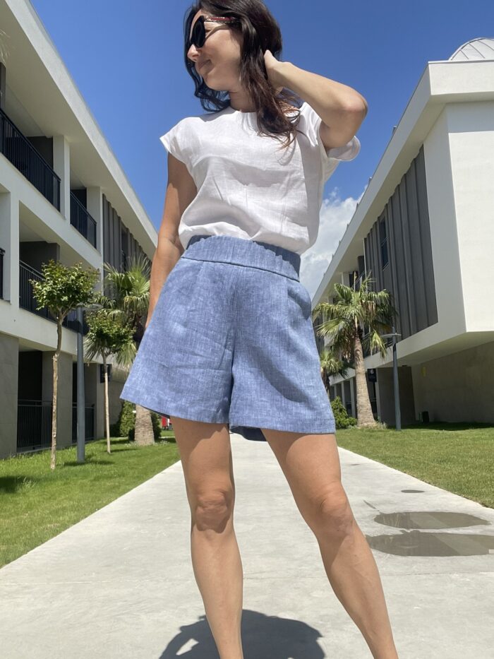 Lühikesed püksid Teksasinine, 100% linane - Image 3