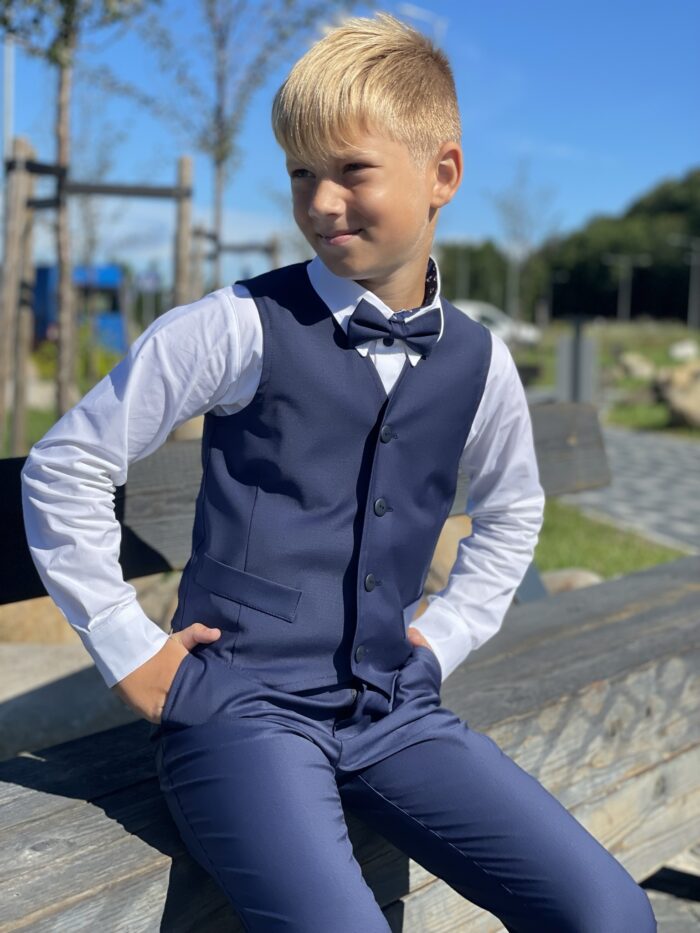 Navy Blue Vest And Trousers With Virgin Wool - Image 1