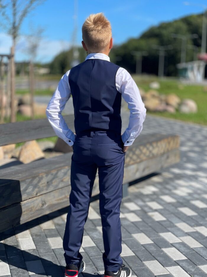 Navy Blue Vest And Trousers With Virgin Wool - Image 3