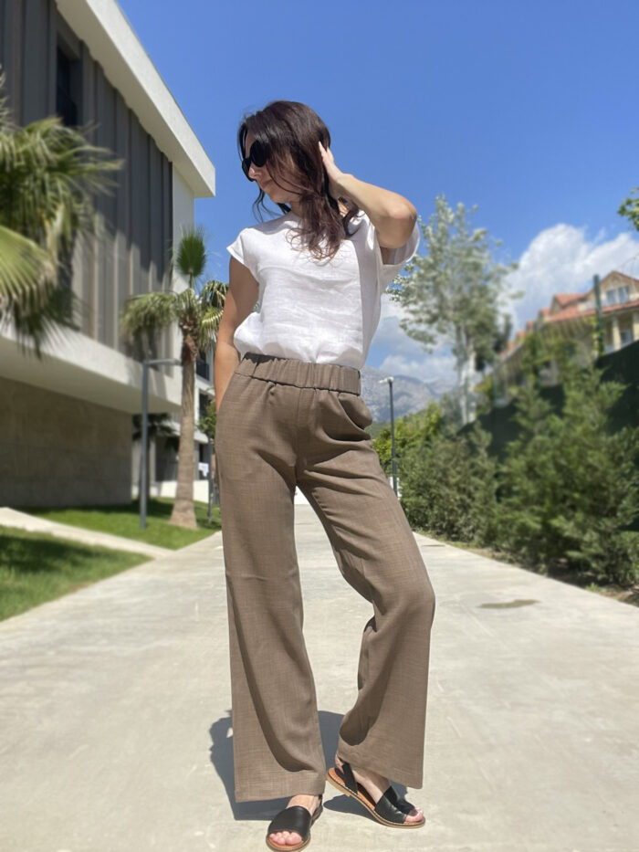 Pruunid püksid laia säärega, 100% peenvill - Image 1