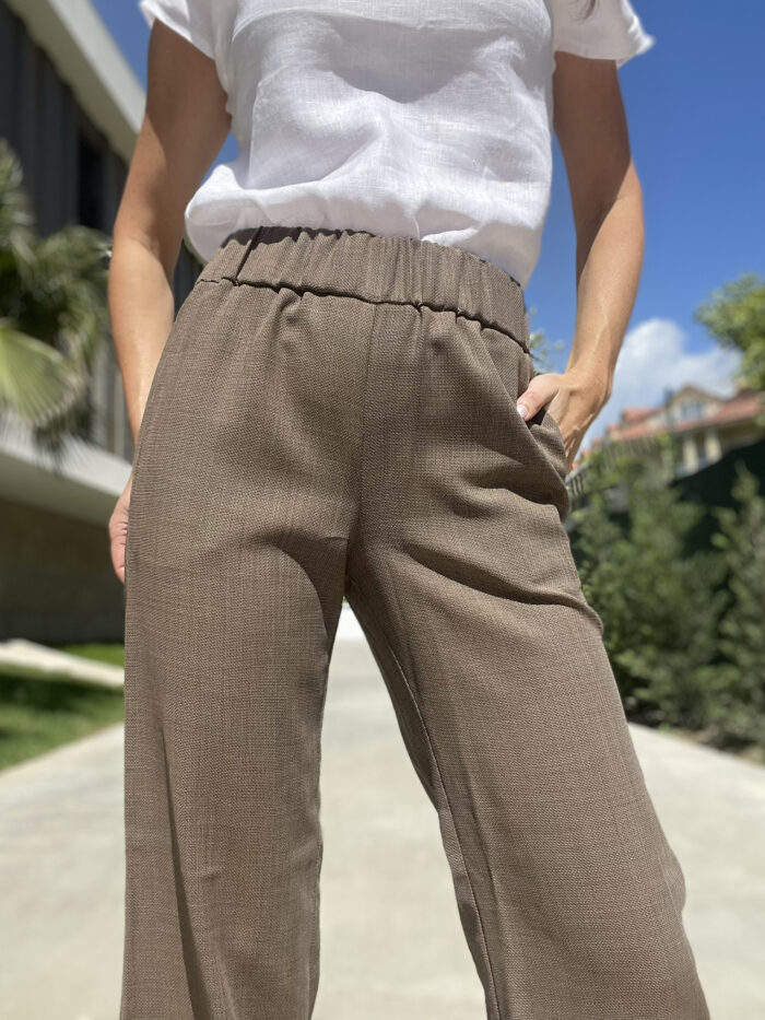 Pruunid püksid laia säärega, 100% peenvill - Image 2