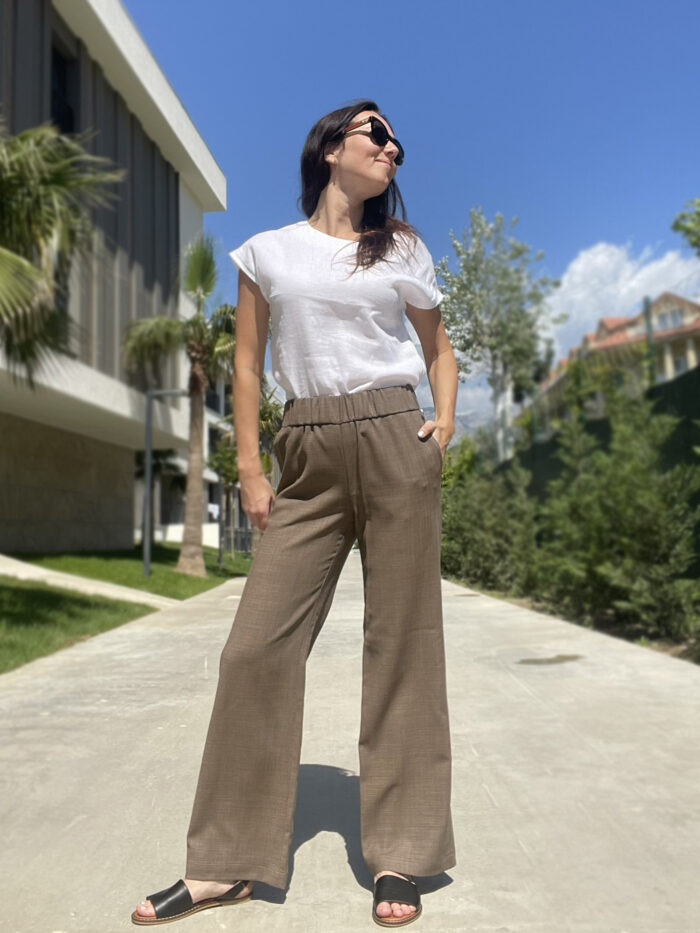 Pruunid püksid laia säärega, 100% peenvill - Image 5