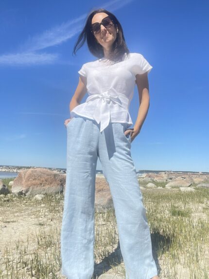 Wide Leg Trousers Light Blue, 100% Linen