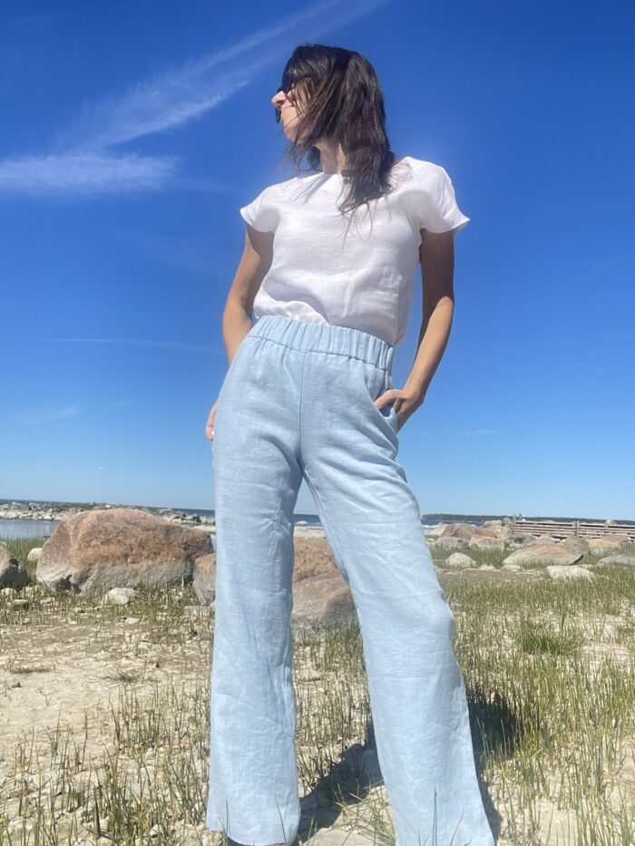 Wide Leg Trousers Light Blue, 100% Linen - Image 3