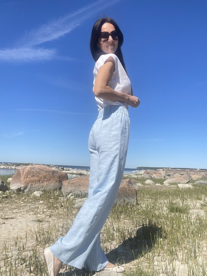 Wide Leg Trousers Light Blue, 100% Linen - Image 4