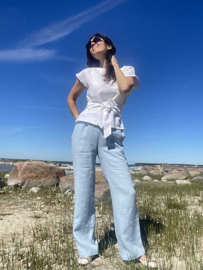 Wide Leg Trousers Light Blue, 100% Linen - Image 5