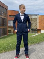 Tumesinised kerge läikega püksid