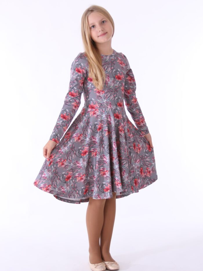 Gray Floral Dress - Image 1