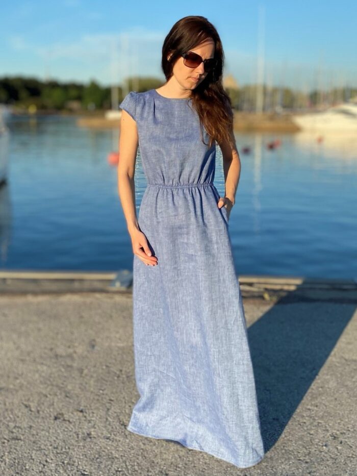 Blue MaxiDress, 100% Linen - Image 2