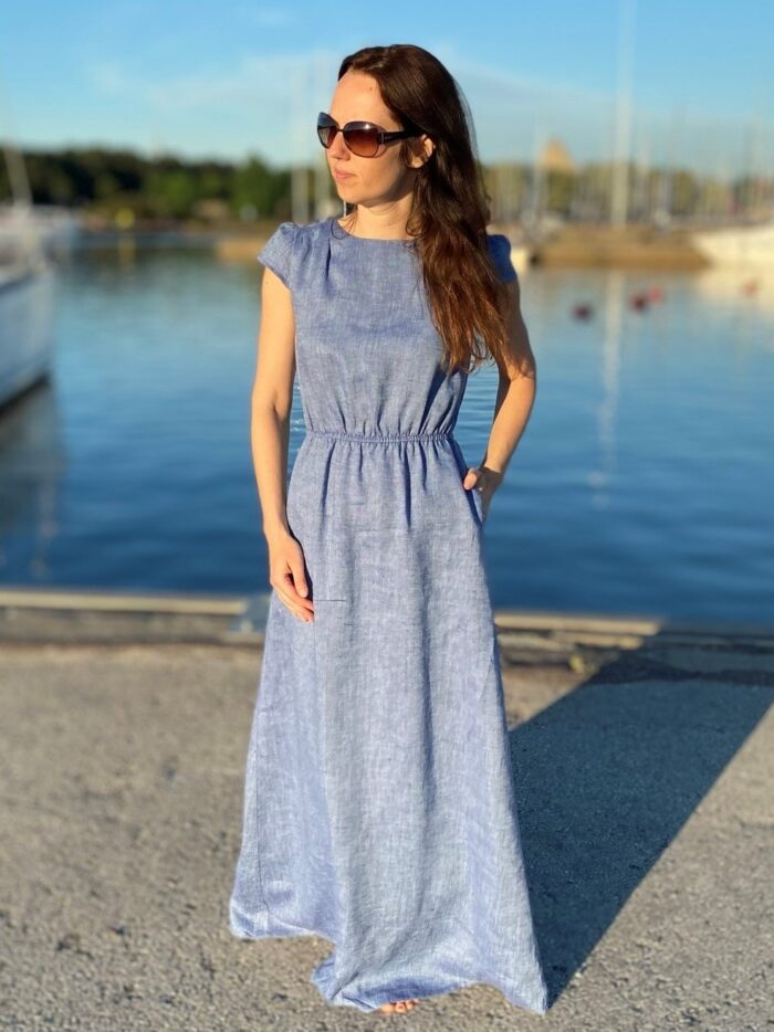 Blue MaxiDress, 100% Linen - Image 1