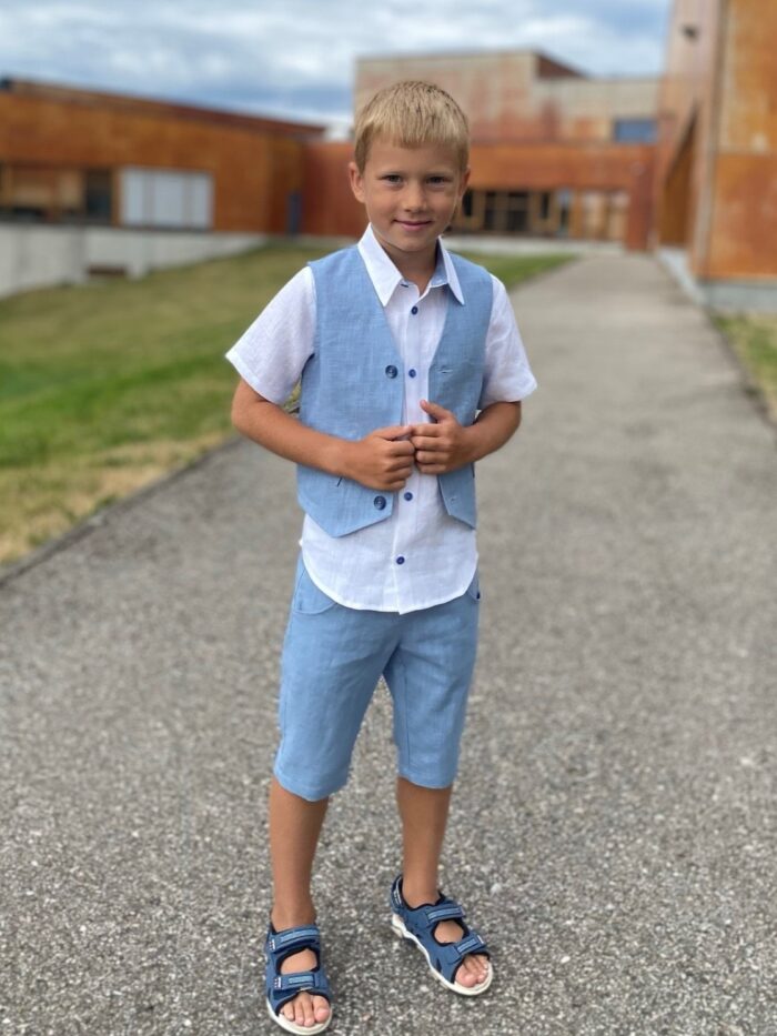 Light Blue Vest, 100% Linen - Image 1