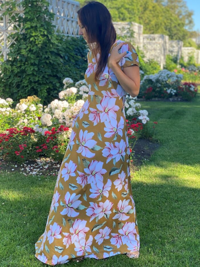 Maksikleit sinepikarva lilledega MaxiDress Ochre Floral - Image 3