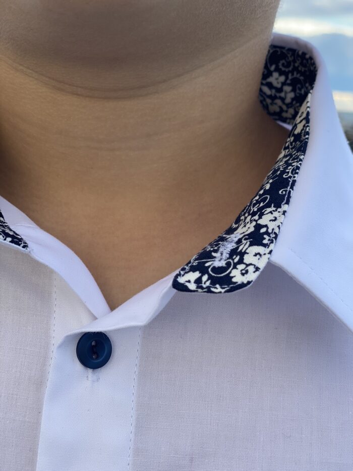 White Shirt, Blue Details - Image 2