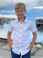 White Shirt, Blue Details