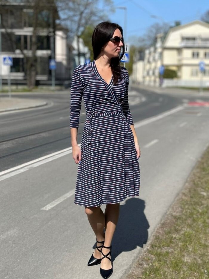 Wrapped Dress Navy Blue With Anchors - Image 3