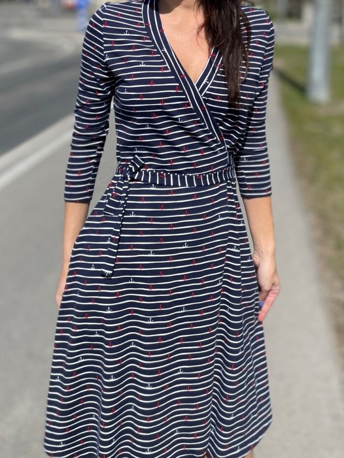 Wrapped Dress Navy Blue With Anchors - Image 2