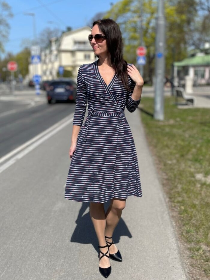 Wrapped Dress Navy Blue With Anchors - Image 1