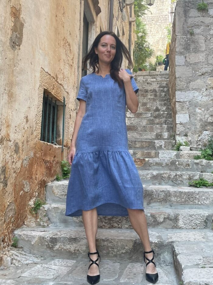 Teksasinine kleit satsiga, 100% linane - Image 1