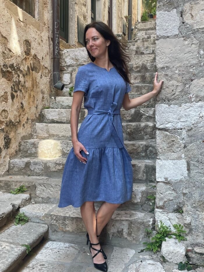 Teksasinine kleit satsiga, 100% linane - Image 3