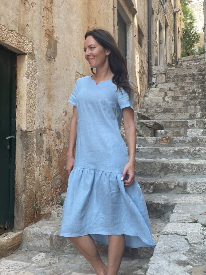 Helesinine kleit satsiga, 100% linane - Image 4