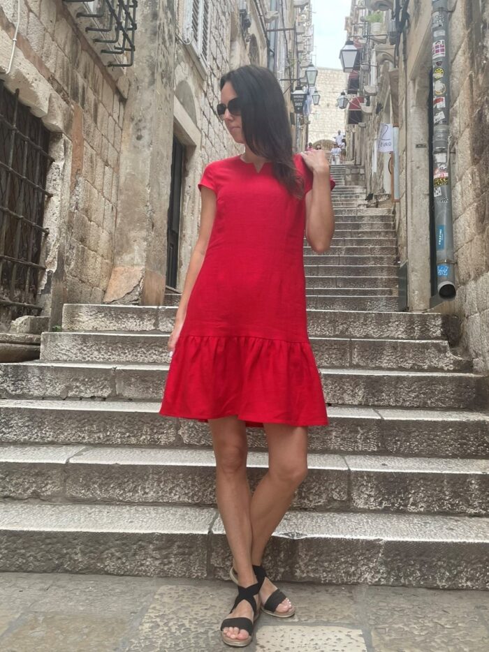 Dress Red, 100% LINEN - Image 3