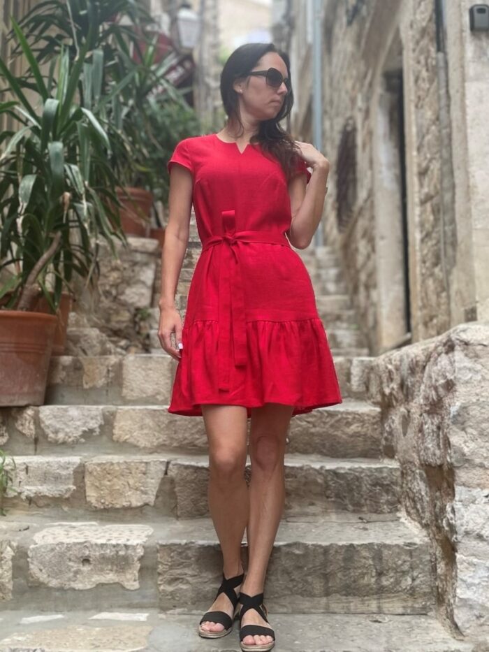 Dress Red, 100% LINEN - Image 1
