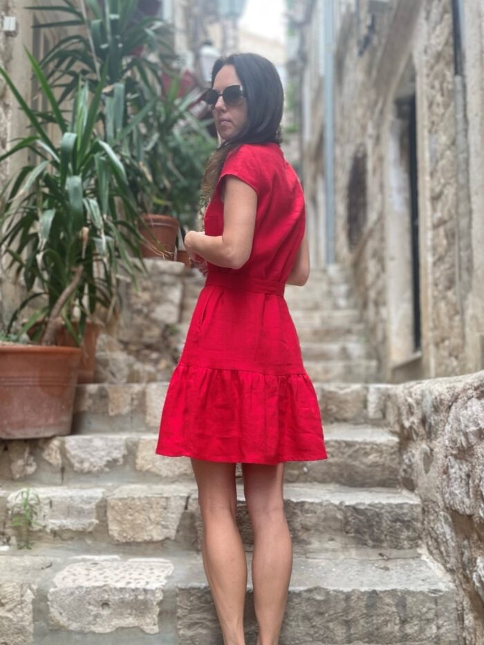 Dress Red, 100% LINEN - Image 2