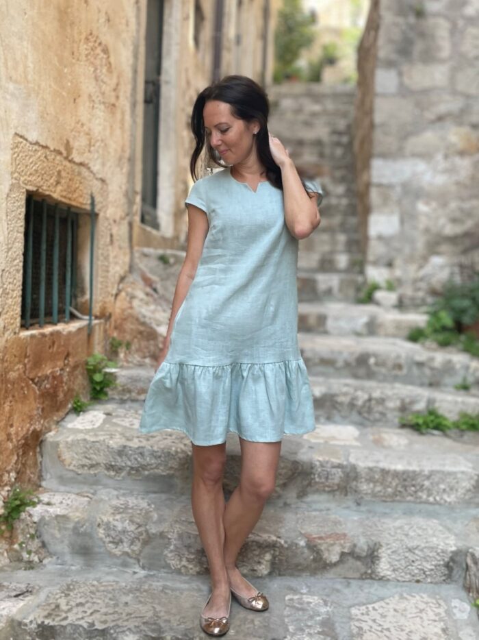 Dress Light Green, 100% LINEN - Image 1