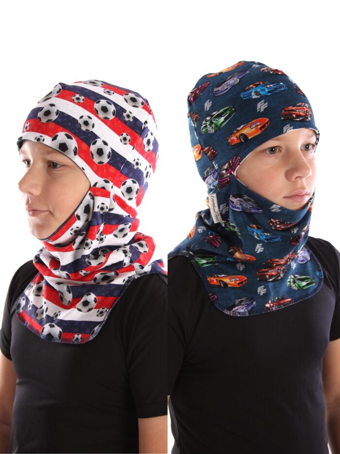 Tuukrimüts autod / jalgpallid, kahtepidi kantav! +5 kuni +15 °C Balaclava Cars / Footballs +5 to +15 °C - Image 1