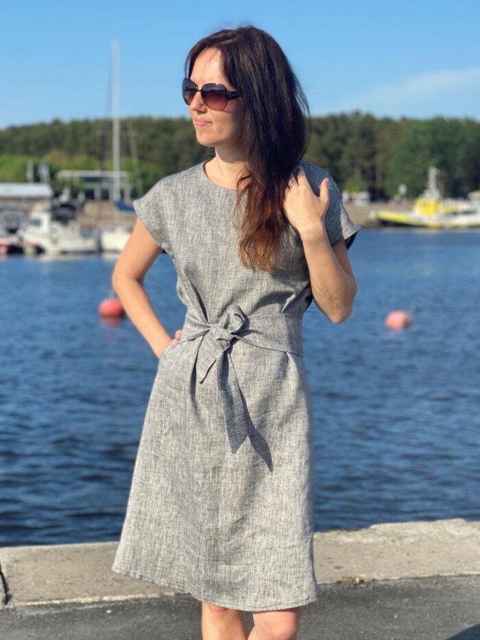 Gray Linen Dress, 100% LINEN - Image 1