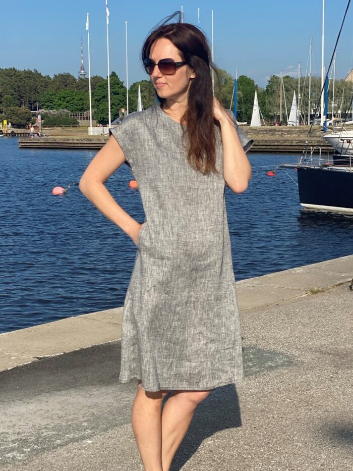 Gray Linen Dress, 100% LINEN - Image 2