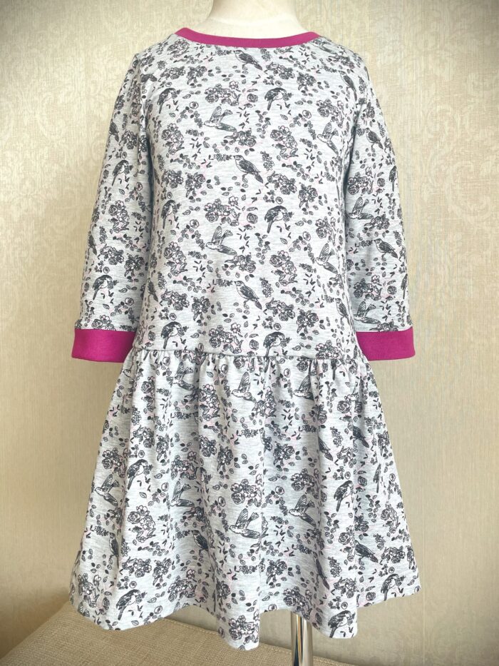 Gray Floral Dress With Birds - Image 1