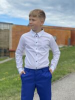 White shirt With Navy Blue Floral Details - Image 2