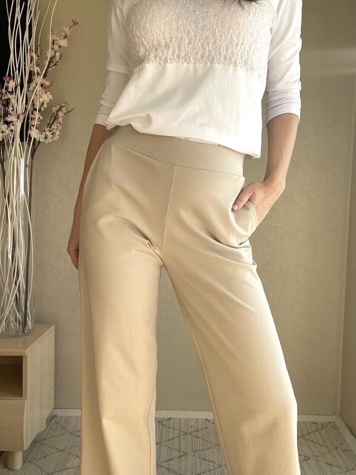 Cream Trousers Wide Leg - Image 3