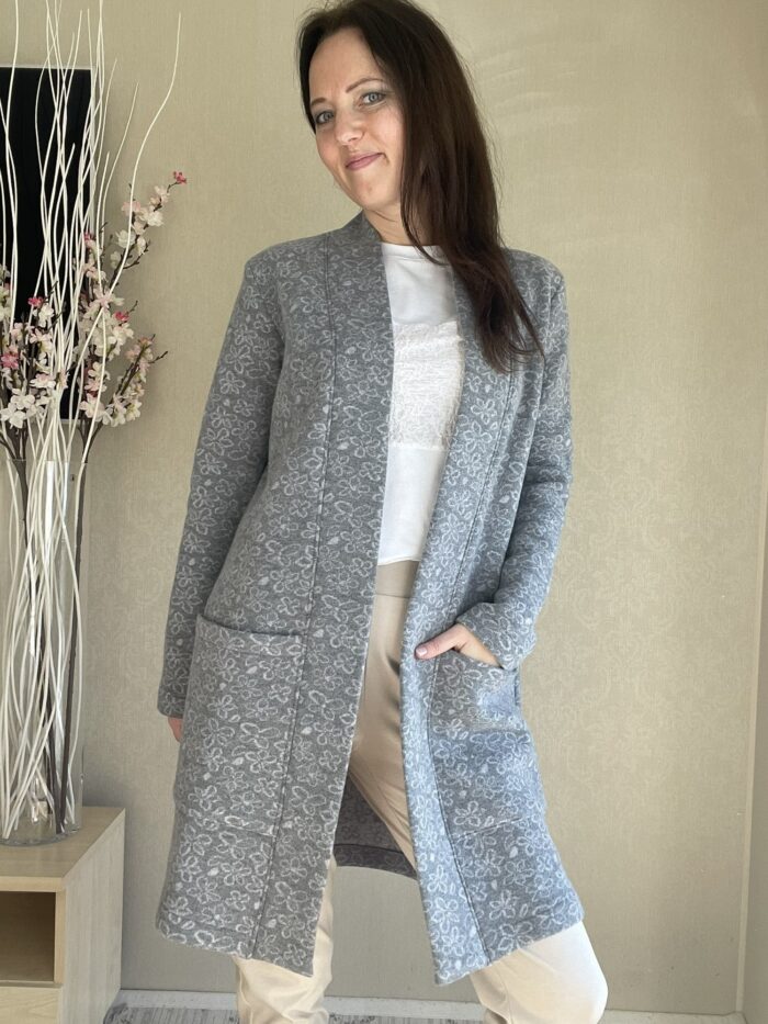 Hall lilledega kardigan, 100% meriinovill - Image 3