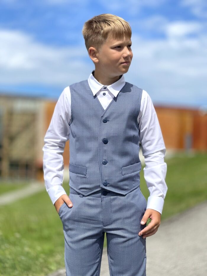 Virgin Wool Light Blue Vest And Trousers - Image 3