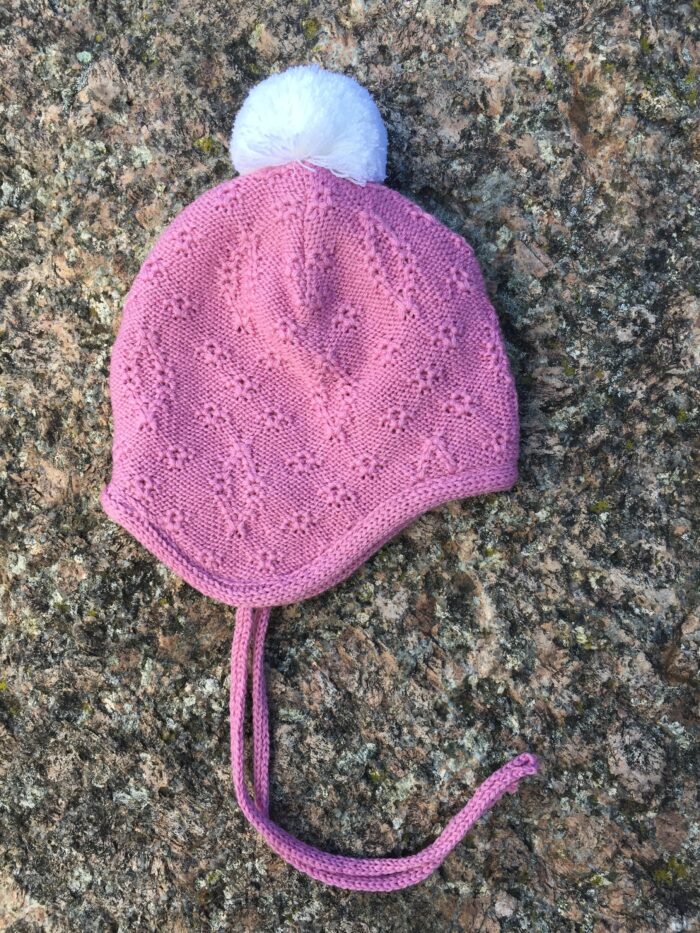 Roosa müts tuti ja paeltega, 100% meriinovill Pink Hat, 100% Merino Wool - Image 1