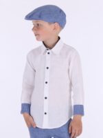 Valge siniste detailidega triiksärk, 100% linane