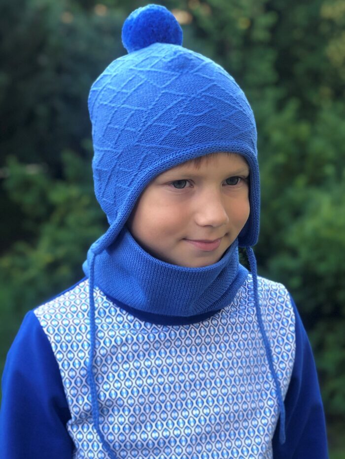 Sinine müts tuti ja paeltega, 100% meriinovill Blue Hat, 100% Merino Wool - Image 1