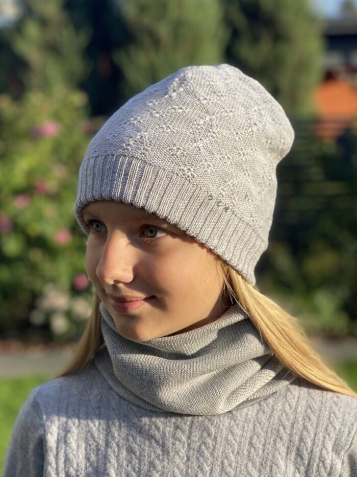 Gray Hat With Swarovski Cristals, 100% Merino Wool - Image 1