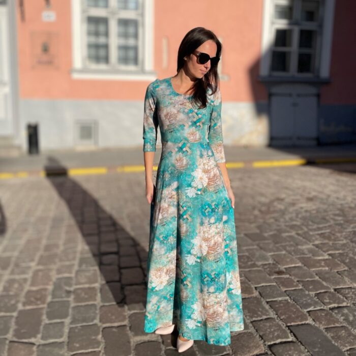 Maksikleit kuldsed lilled türkiisil - Image 4